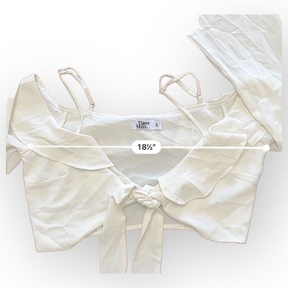 Tiger Mist White Ruffled Cold Shoulder‎ Tie Front Flare Sleeve Crop Top Size L - Picture 4 of 7